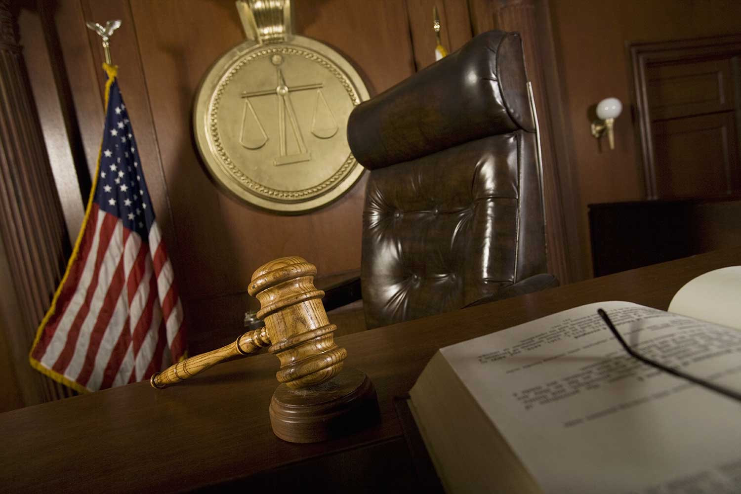 courtroom with flag